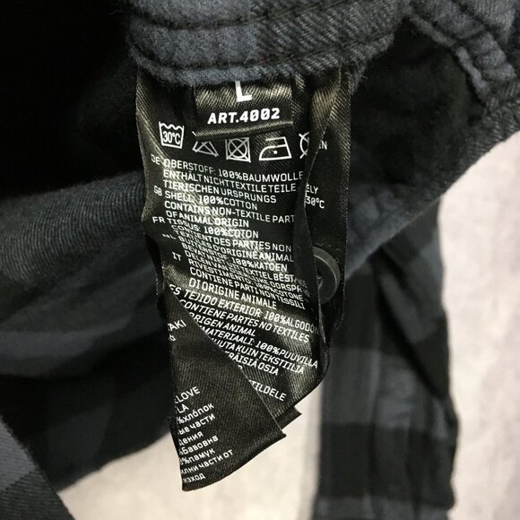 Brandit Mens Flannel Shirt size Large Long Sleeve Button Up Black‎ Blue Check - Picture 11 of 16